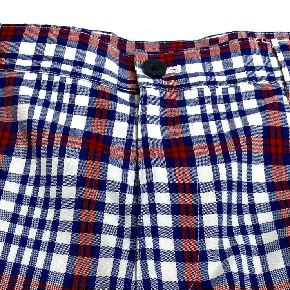 Izod red, white and blue plaid performance golf shorts size 34